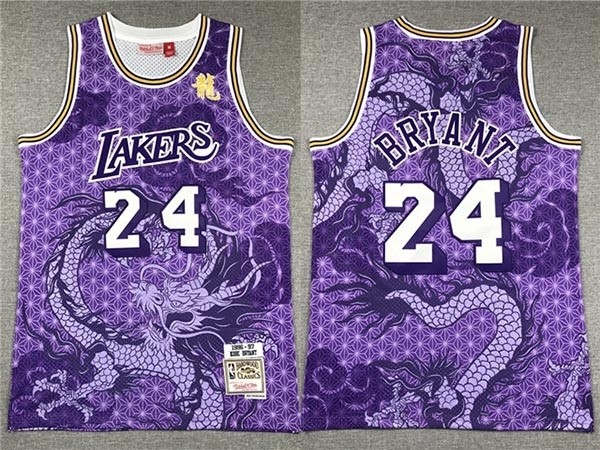 Men's Los Angeles Lakers #24 Kobe Bryant Year Of the Dragon Purple Hardwood Classics Jersey