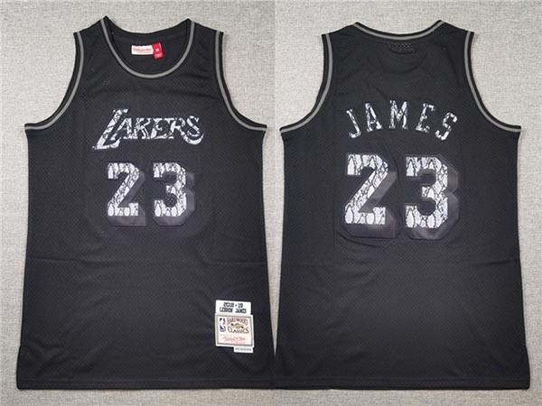 Men's Los Angeles Lakers #23 LeBron James Black Snakeskin Hardwood Classics Jersey