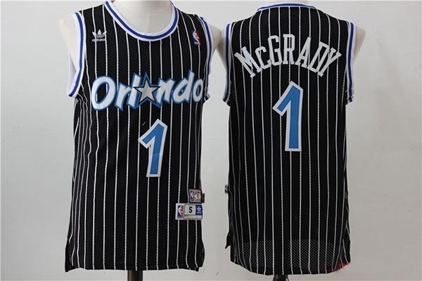 NBA Orlando Magic #1 Tracy McGrady Black White Stripe Hardwood Classics Jersey