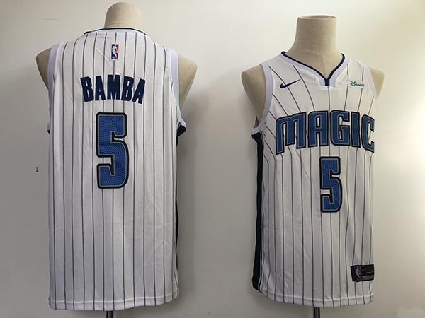 NBA Orlando Magic #5 Mohamed Bamba White Black Stripe Nike Jersey