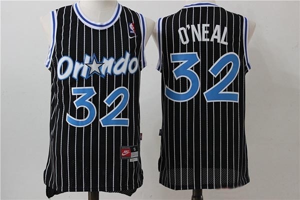 NBA Orlando Magic #32 Shaquille O'Neal Black White Stripe Basketball throwback Jersey