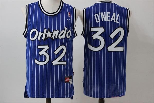 NBA Orlando Magic #32 Shaquille O'Neal Blue White Stripe Basketball throwback Jersey