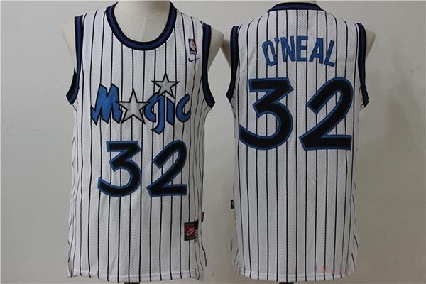 NBA Orlando Magic #32 Shaquille O'Neal White Black Stripe Basketball throwback Jersey