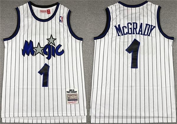 Men's Orlando Magic #1 Tracy McGrady White 2003-04 Hardwood Classics Stitched Jersey