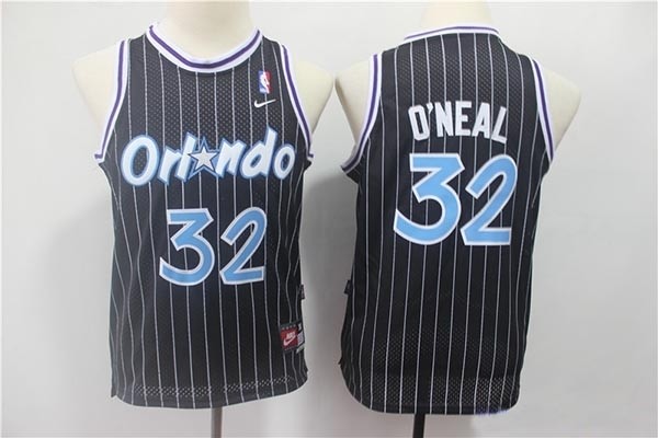 Youth Orlando Magic #32 Shaquille O'Neal Black White Stripe Basketball Jersey