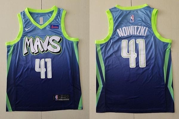 NBA Dallas Mavericks #41 Dirk Nowitzki Light Blue 2020 City Edition Nike Swingman Jersey