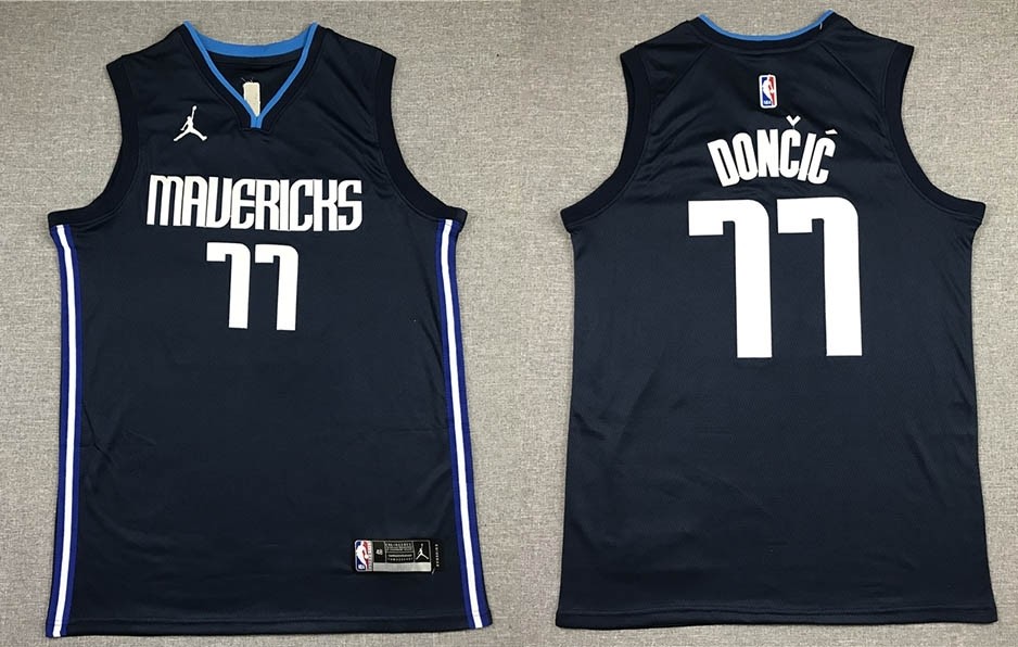 NBA Dallas Mavericks #77 Luka Doncic Navy Blue Jordan Authentic New Jersey