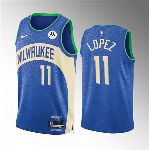 Men's Milwaukee Bucks #11 Brook Lopez 2023-24 Blue City Edition Stitched Basketball Jersey