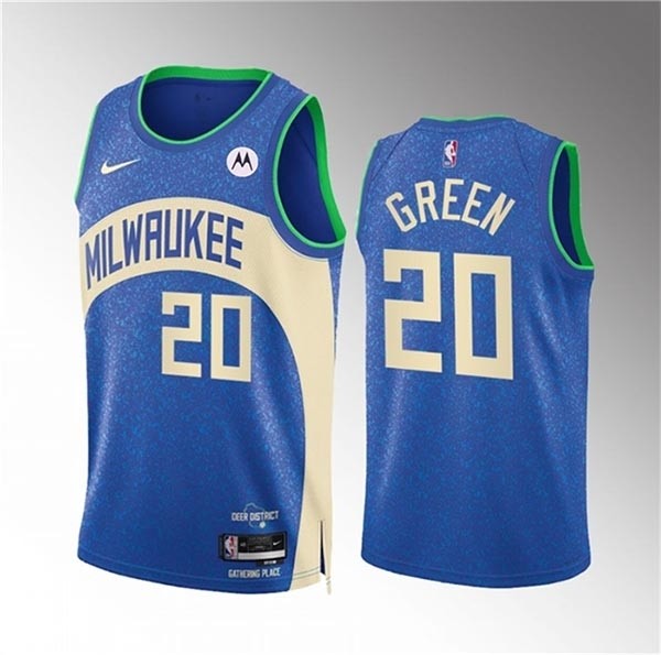 Men's Milwaukee Bucks #20 A.J. Green 2023-24 Blue City Edition Stitched Basketball Jersey