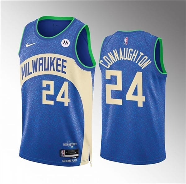 Men's Milwaukee Bucks #24 Pat Connaughton 2023-24 Blue City Edition Stitched Basketball Jersey