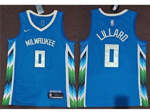 Men's Milwaukee Bucks #0 Damian Lillard 2022-23 Blue City Edition Swingman Jersey