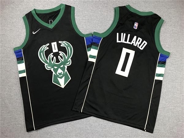 Youth Milwaukee Bucks #0 Damian Lillard Black Swingman Jersey