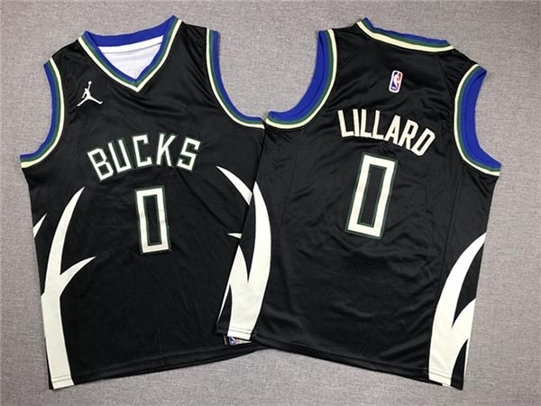 Youth Milwaukee Bucks #0 Damian Lillard 2022-23 Black Statement Swingman Jersey