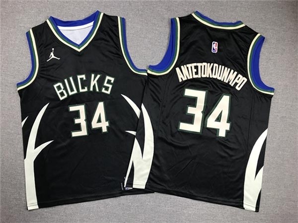 Youth Milwaukee Bucks #34 Giannis Antetokounmpo 2022-23 Black Statement Swingman Jersey