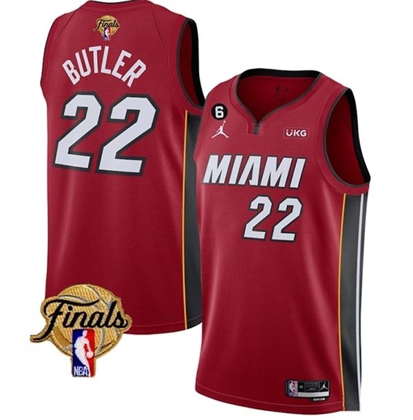 Men's Miami Heat #22 Jimmy Butler Red 2023 Finals Statement Edition With NO.6 Patch Stitched Basketball Jersey