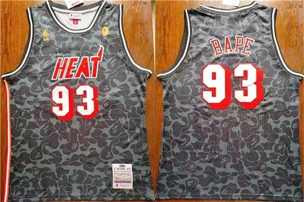 Men's Miami Heat #93 Bape Black Throwback Basketball Jersey