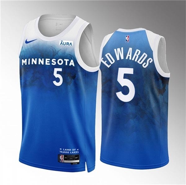 Men's Minnesota Timberwolves #5 Anthony Edwards Blue 2023-24 City Edition Stitched Jersey