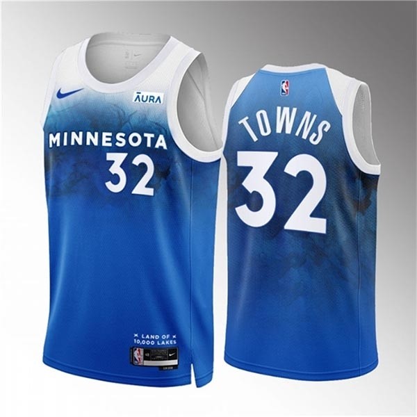 Men's Minnesota Timberwolves #32 Karl-Anthony Towns Blue 2023-24 City Edition Stitched Jersey