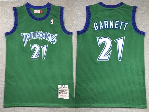 Men's Minnesota Timberwolves #21 Kevin Garnett 1997-98 Green Hardwood Classics Jersey