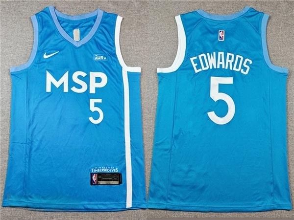 Men's Minnesota Timberwolves #5 Anthony Edwards Light Blue MSP City Edition Swingman Jersey