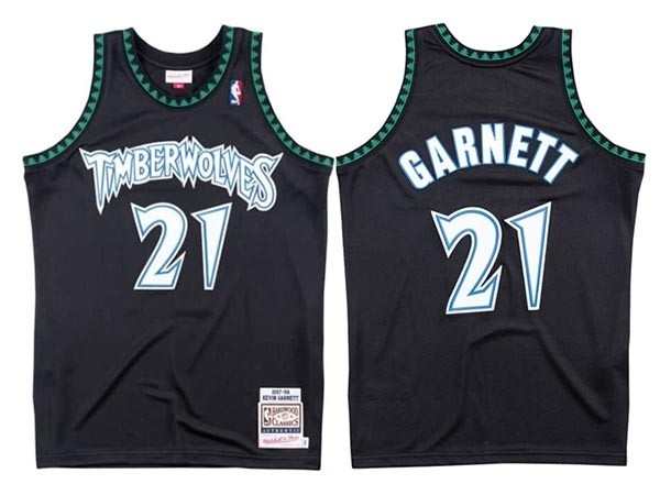 Men's Minnesota Timberwolves #21 Kevin Garnett 1997-98 Black Hardwood Classics Jersey