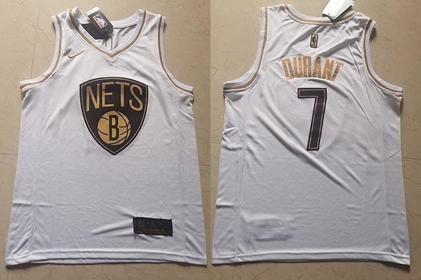 NBA Brooklyn Nets #7 Kevin Durant White Gold Nike Swingman Jersey