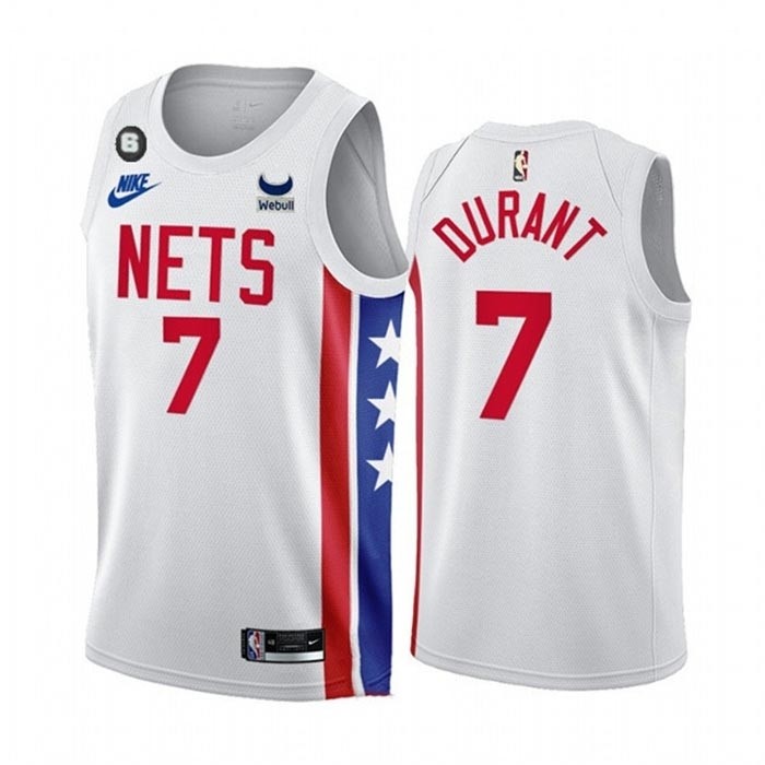 Men's Brooklyn Nets #7 Kevin Durant 2022-23 White With Patch Classic Edition With NO.6 Patch Stitched Basketball Jersey