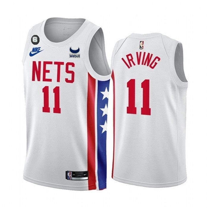 Men's Brooklyn Nets #11 Kyrie Irving 2022-23 White With Patch Classic Edition With NO.6 Patch Stitched Basketball Jersey