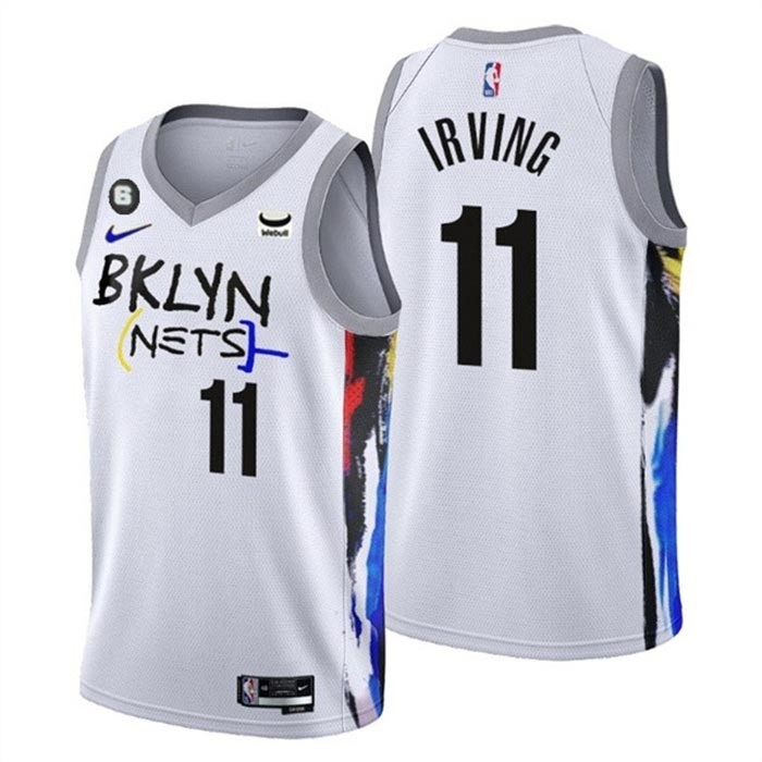 Men's Brooklyn Nets #11 Kyrie Irving White 2022-23 City Edition With NO.6 Patch Stitched Basketball Jersey