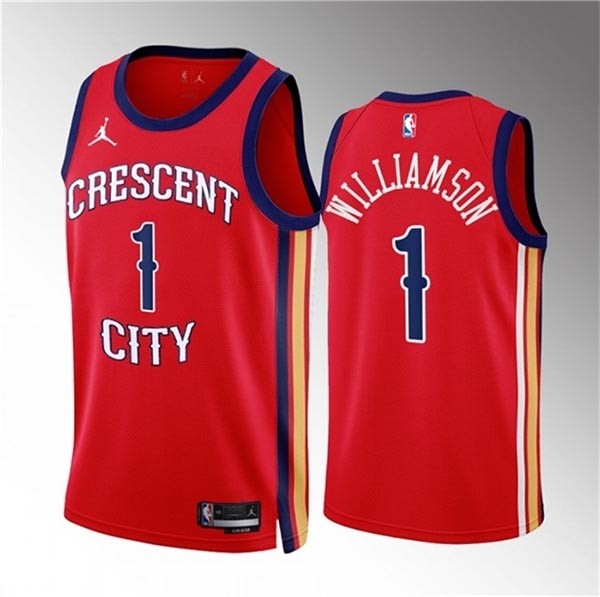 Men's New Orleans Pelicans #1 Zion Williamson Red 2022-23 Statement Edition Stitched Basketball Jersey