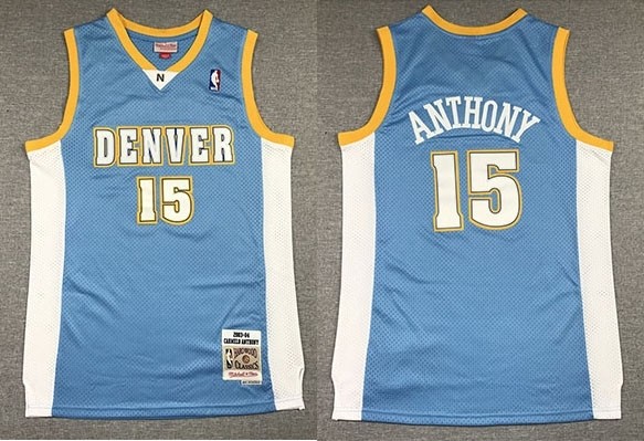 NBA Nuggets #15 Carmelo Anthony Light Blue Hardwood Classics Jersey