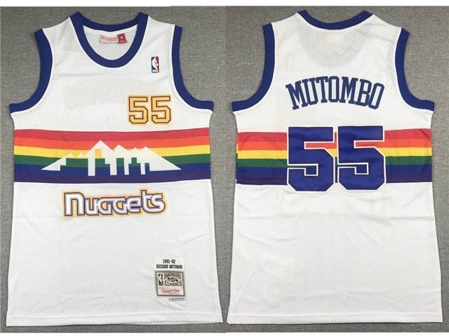 Denver Nuggets #55 Dikembe Mutombo 1991-92 White Hardwood Classics Jersey