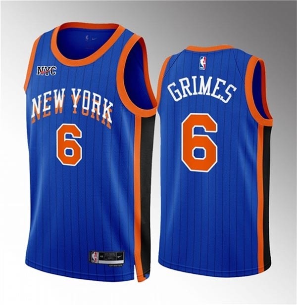 Men's New Yok Knicks #6 Quentin Grimes Blue 2023-24 City Edition Stitched Basketball Jersey