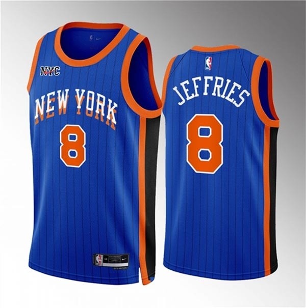 Men's New Yok Knicks #8 DaQuan Jeffries Blue 2023-24 City Edition Stitched Basketball Jersey