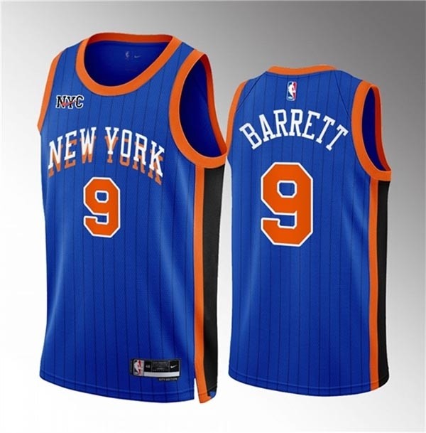 Men's New Yok Knicks #9 RJ Barrett Blue 2023-24 City Edition Stitched Basketball Jersey