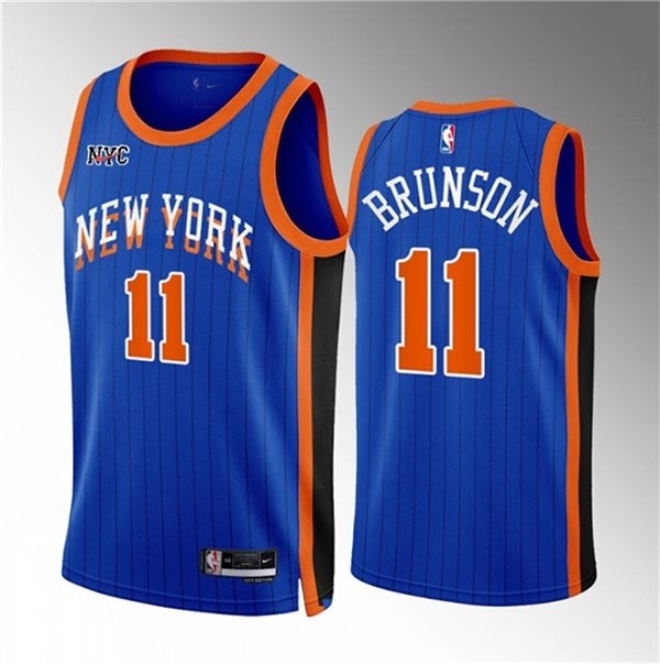 Men's New Yok Knicks #11 Jalen Brunson Blue 2023-24 City Edition Stitched Basketball Jersey