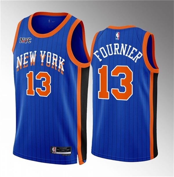 Men's New Yok Knicks #13 Evan Fournier Blue 2023-24 City Edition Stitched Basketball Jersey