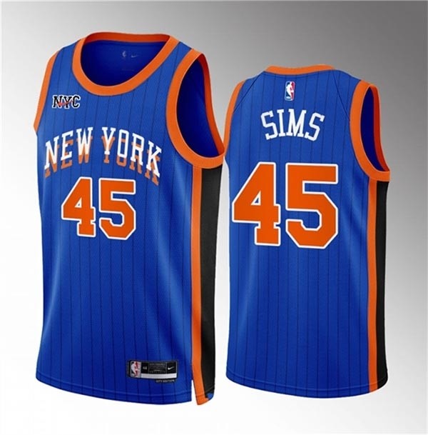 Men's New Yok Knicks #45 Jericho Sims Blue 2023-24 City Edition Stitched Basketball Jersey