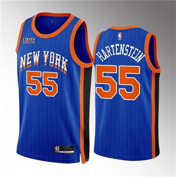 Men's New Yok Knicks #55 Isaiah Hartenstein Blue 2023-24 City Edition Stitched Basketball Jersey