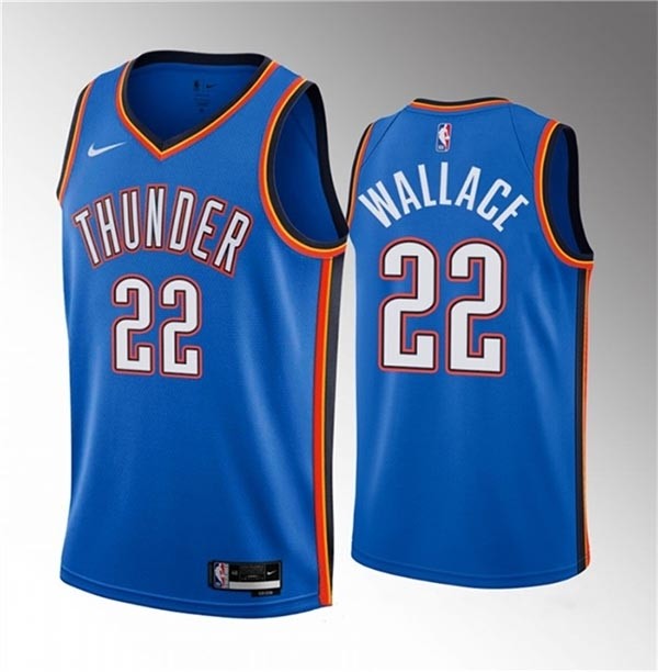 Men's Oklahoma City Thunder #22 Cason Wallace Blue 2023 Draft Icon Edition Stitched Basketball Jersey