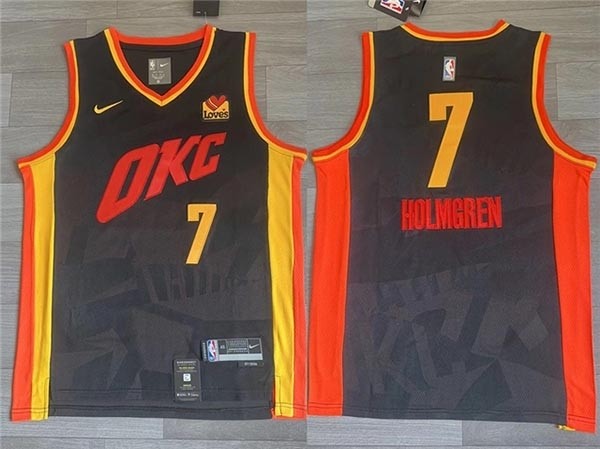 Men's Oklahoma City Thunder #7 Chet Holmgren 2023-24 Black City Edition Swingman Jersey