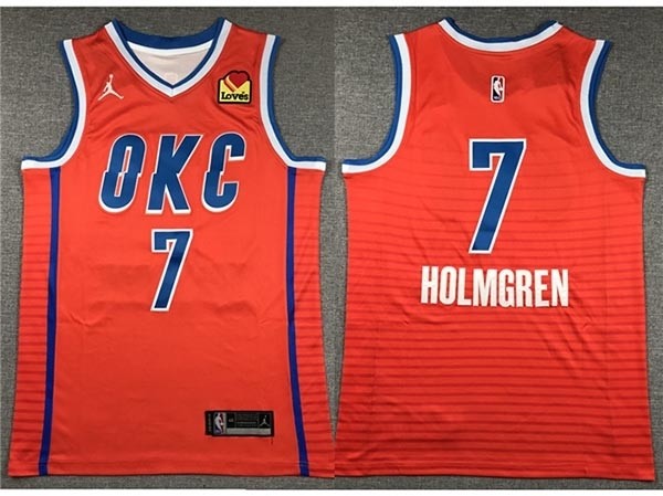 Men's Oklahoma City Thunder #7 Chet Holmgren 2023-24 Orange Statement Edition Swingman Jersey