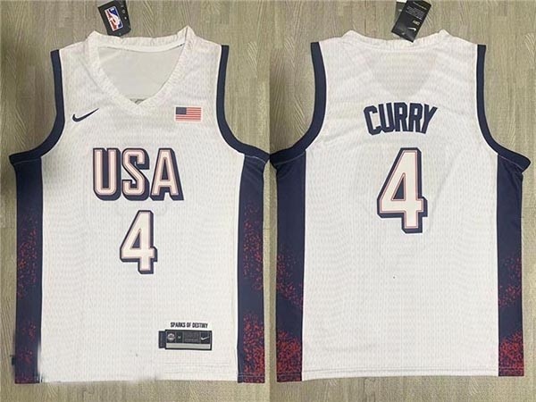 2024 Olympic Team USA #4 Stephen Curry White Basketball Jersey