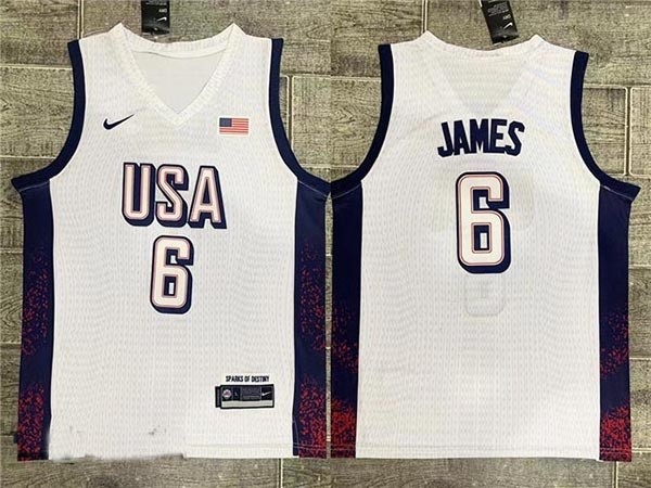 2024 Olympic Team USA #6 Lebron James White Basketball Jersey