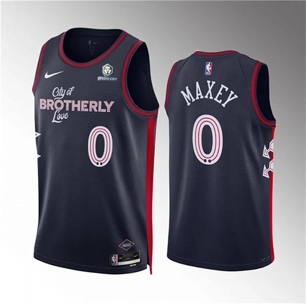 Men's Philadelphia 76ers #0 Tyrese Maxey Navy 2023-24 City Edition Stitched Jersey