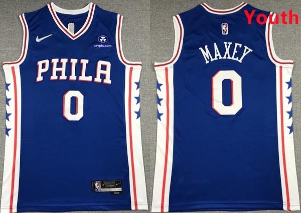 Youth Philadelphia 76ers #0 Tyrese Maxey Royal 75th Anniversary Icon Edition Swingman Stitched Jersey