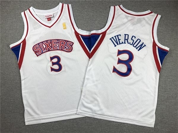 Youth Philadelphia 76ers #3 Allen Iverson 1996-97 White Hardwood Classics Jersey