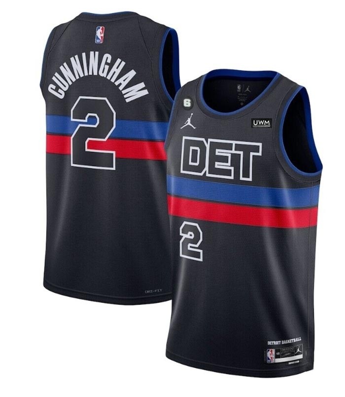 Men's Detroit Pistons #2 Cade Cunningham Black 2022-23 City Edition With NO.6 Patch Stitched Basketball Jersey