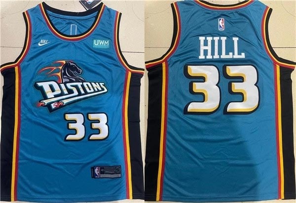 Men's Detroit Pistons #33 Grant Hill Blue Stitched Nike Jersey