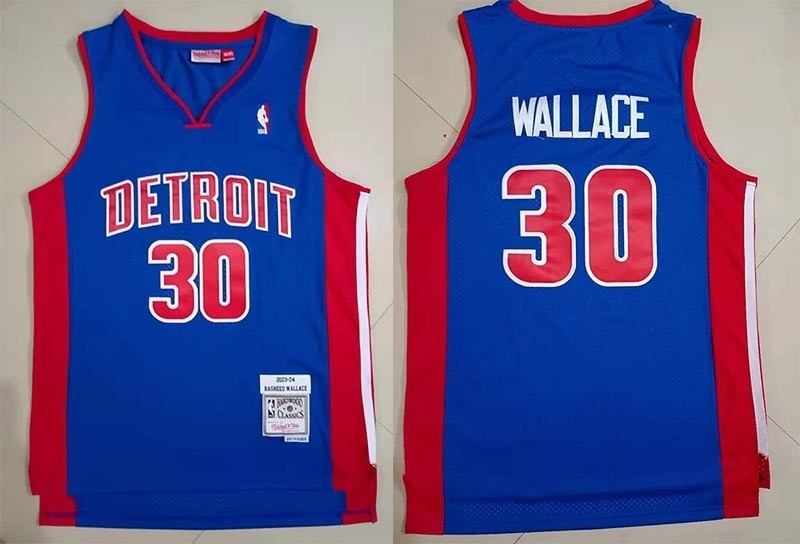 Detroit Pistons #30 Rasheed Wallace Blue 2003-04 Hardwood Classics Jersey